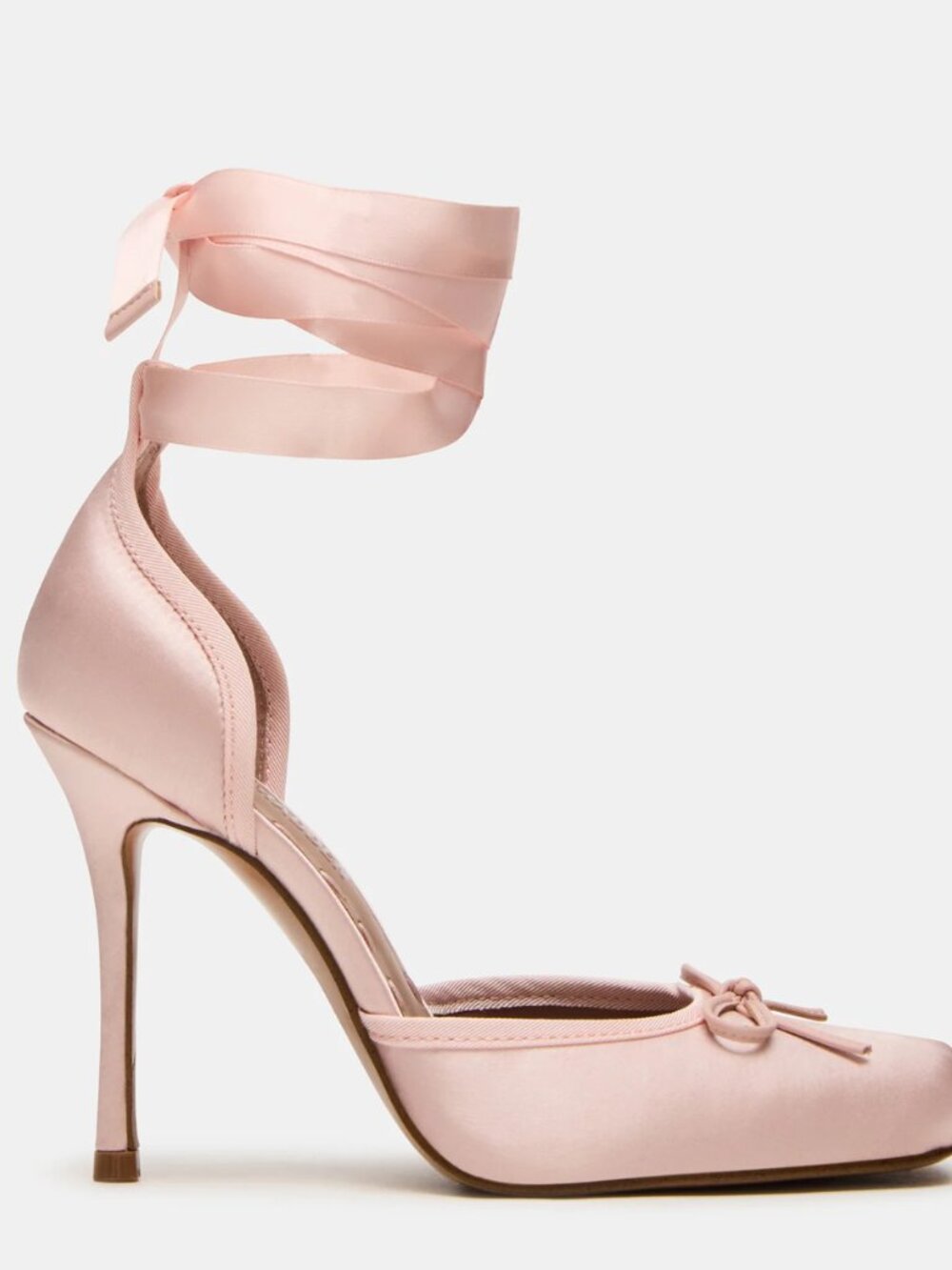 Larina Blush Satin Ballerina Heels Satin Ribbon Ankle Wrap Ballerina - Picture 2 of 7